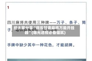 给大家分享“微乐甘肃麻将万能开挂器”(曝光透视必备猫腻)