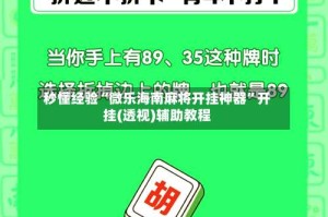 秒懂经验“微乐海南麻将开挂神器”开挂(透视)辅助教程