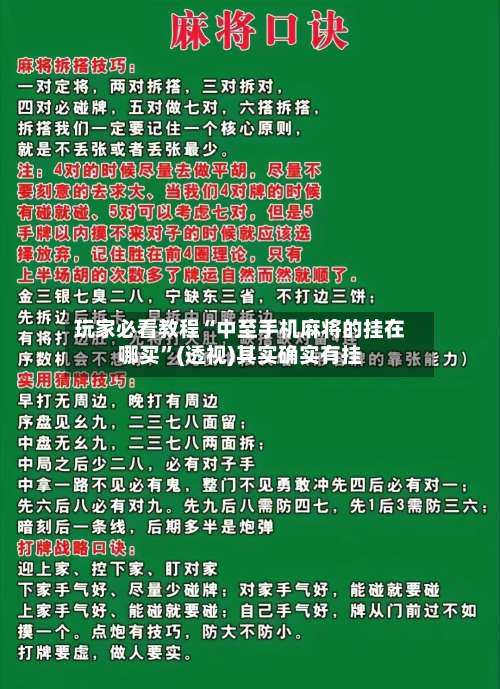 玩家必看教程“中至手机麻将的挂在哪买”(透视)其实确实有挂-第2张图片