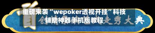 重磅来袭“wepoker透视开挂”科技辅助神器手机版教程-第2张图片